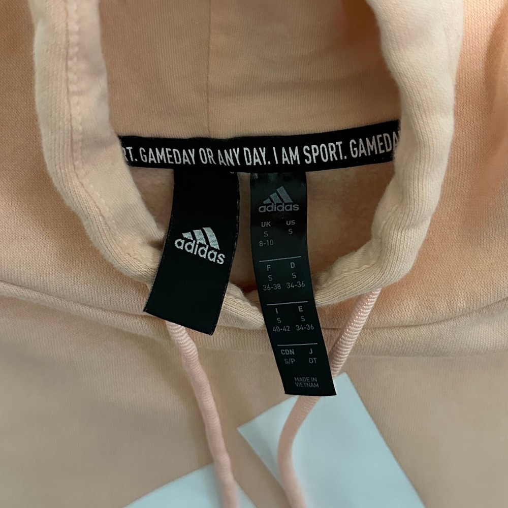 Adidas‎ Womens Essentials Logo Hoodie Peach Orange Fleece Sweatshirt Small - Picture 2 of 6